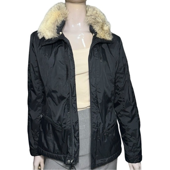 Ralph Lauren Vintage Women’s Size M Black Coyote Fur Collar Fleece Lined Jacket - Picture 1 of 7